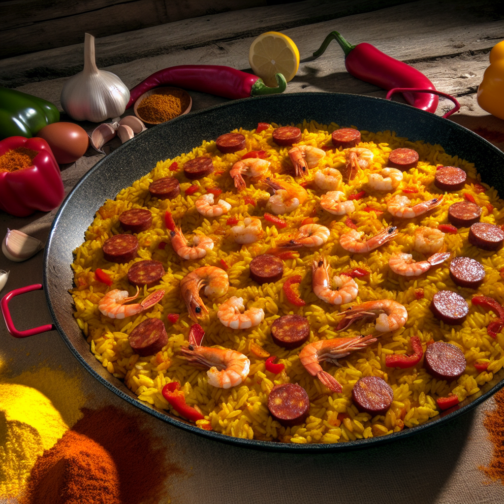 Spicy Shrimp and Chorizo PaellaBy FreeTastyRecipes.com